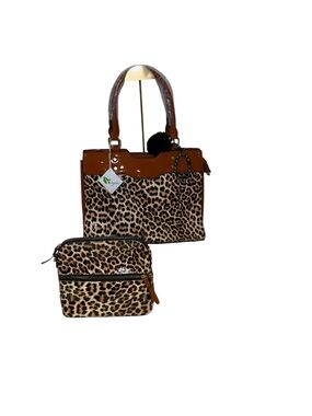 NWT Vegan Patent Leather Leopard Print Satchel Handbag